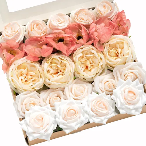 Miniatura 20 de Ling's moment Flores Artificiales de Seda Falsa Hortensias Rosas de Espuma Gardenias Falsas Combo para Bricolaje Ramos de Boda Centros de Mesa