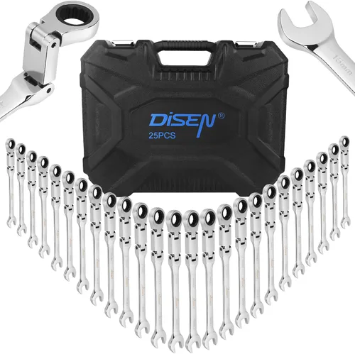 Miniatura 6 de DISEN - Juego de 12 llaves de trinquete con doble articulación, juego de llaves de trinquete de cabeza flexible métrica 8-19mm, llave de combinación