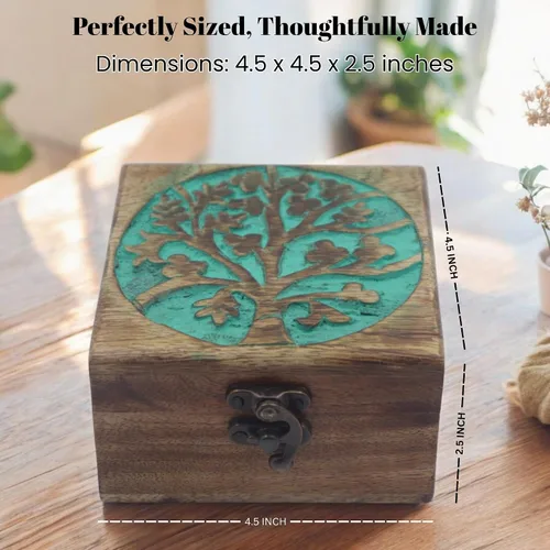Miniatura 40 de Urna de madera antigua hecha a mano con grabado del árbol de la vida tallada a mano para mujeres y hombres, joyas Acentos de decoración del hogar