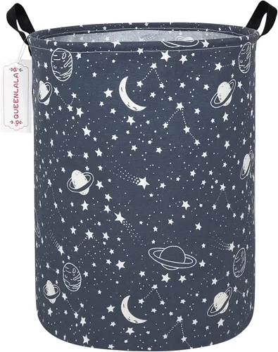 QUEENLALA Cesta de almacenamiento grande, cesta de lavandería, baño, decoración del hogar, cesta de almacenamiento redonda plegable, para niños y