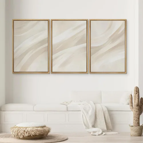 Miniatura 32 de SIGNWIN Lienzo enmarcado para pared, arte con pinceladas de flujo neutro en tonos beige abstractos, ilustraciones, arte moderno, decorativo