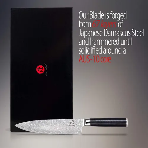 Miniatura 3 de Deco Chef Cuchillo de chef profesional de acero de Damasco de alto carbono de 8 pulgadas, 67 capas AUS-10, calidad japonesa afilada con mango