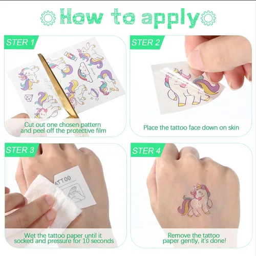 Miniatura 7 de Sinmoe 400 piezas de tatuajes temporales que brillan para niños, impermeable, luminosa, tatuaje de dibujos animados, tatuaje de unicornio