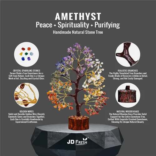 Miniatura 4 de JD FRESH Árbol de cristal de 300 cuentas de 7 chakras, pieza de exhibición de buena suerte y energía positiva/pieza de exhibición para sala