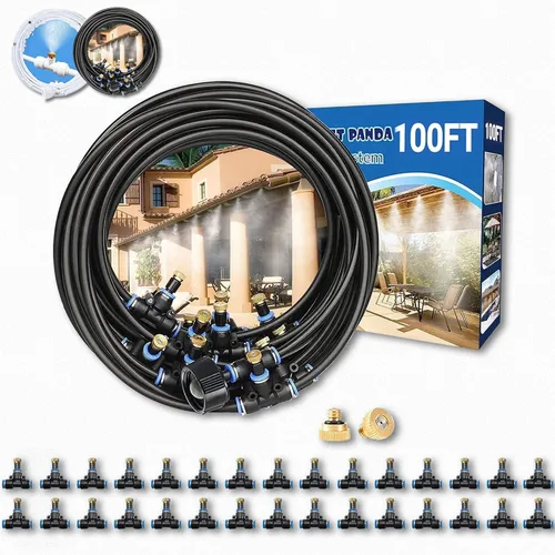Miniatura 18 de Sistema de nebulización para patio de 80 pies (78.7 ft), manguera de rociador de agua para exteriores, jardín, invernadero, cubierta, paraguas, Negro