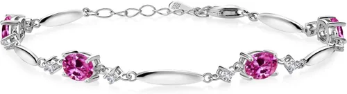 Miniatura 74 de Gem Stone King 925 Sterling Silver Gemstone Birthstone and White Created Sapphire Tennis Bracelet For Women Oval 7X5MM and 2MM 6 Inch + 1 Inch