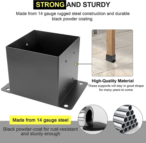 Miniatura 4 de Base de poste de 6 x 6 piezas, tamaño interior de 5.6 x 5.6 pulgadas, base de poste de cubierta de metal resistente con recubrimiento de polvo