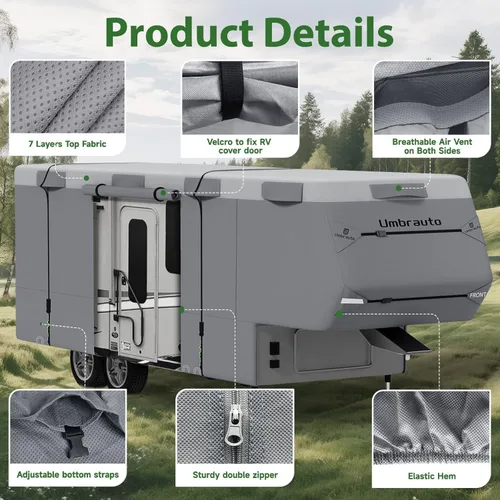 Miniatura 6 de Umbrauto Cubierta para caravana de 5ª rueda de 28 a 31 pies, 7 capas superiores extra gruesa, cubierta de quinta rueda, impermeable, resistente al