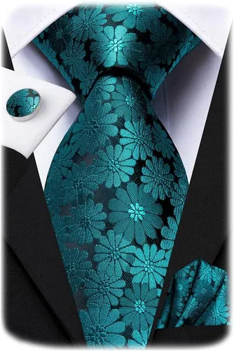 Miniatura 146 de Hi-Tie Corbatas de seda para hombre, diseño de cachemira a rayas, con bolsillo, gemelos cuadrados, conjunto formal de negocios