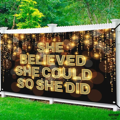Miniatura 6 de KatchOn, Cartel XtraLarge She Believed She Could So She Did, 72 x 44 pulgadas, pancarta de felicitaciones, decoraciones de felicitación