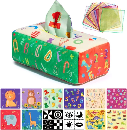Miniatura 8 de URMYWO Caja de pañuelos de bebé juguete - Juguetes Montessori para bebés de 6-12 meses 1 año niño niña - Juguetes sensoriales suaves crujientes