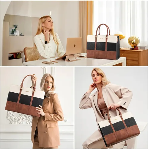 Miniatura 7 de LOVEVOOK Bolsa para laptop para mujer, bolsas de trabajo de 15.6 pulgadas para mujer, bolsa de cuero vintage para laptop, bolsas impermeables
