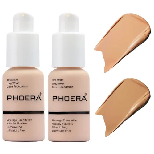 Miniatura 13 de Paquete de 2 bases PHOERA 101 porcelana, base de maquillaje de cobertura total para mujeres y niñas (101 porcelana)