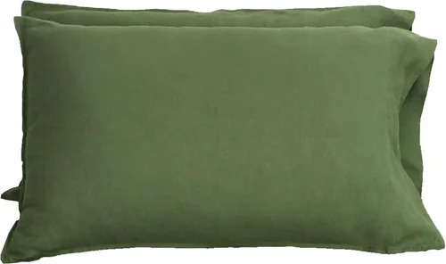 Miniatura 2 de Juego de 2 fundas de almohada 100% lino francés, tamaño Queen (20 x 30 pulgadas), color sólido lavado a la piedra, suave y transpirable
