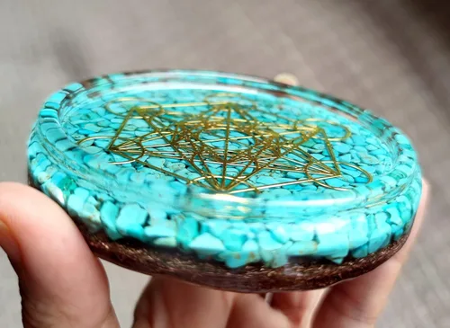 Miniatura 6 de Grande 4 "cristales turquesas Metatron's Cube Merkaba Coaster Placa de carga de agua Cúpula de energía