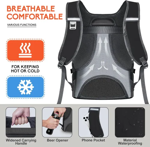 Miniatura 5 de N NEVO RHINO Mochilas Enfriadoras Aisladas a Prueba de Fugas 36/54 Latas, Mochila Enfriadora Aislada Portátil Ligera Impermeable para Hombres y Negro