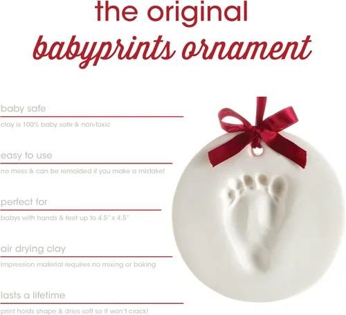Miniatura 6 de Kit de adorno de huellas de bebé Pearhead Babyprints, kit de impresión de mano o huella de bebé fácil sin hornear, regalo de Navidad para bebé