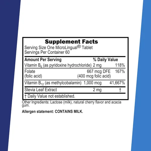 Miniatura 2 de Superior Source No Shot Vitamina B12 Metilcobalamina (1000 mcg), B6, ácido fólico, tabletas microlingües de disolución rápida, 60 unidades, aumenta