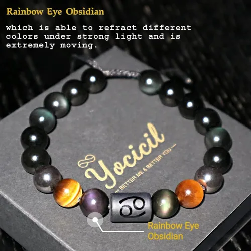 Miniatura 2 de Pulseras de la amistad, pulsera de obsidiana negra arcoíris para mujeres y hombres, 0.394 pulgadas (0.394 in), ojo de tigre, hematita y cristal