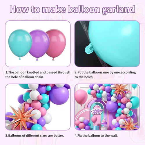 Miniatura 3 de Kit de arco de globos rosa, morado y azul, guirnalda de globos rosa morado con globos de látex rosa, azul, morado, blanco, globos de papel de Rosa