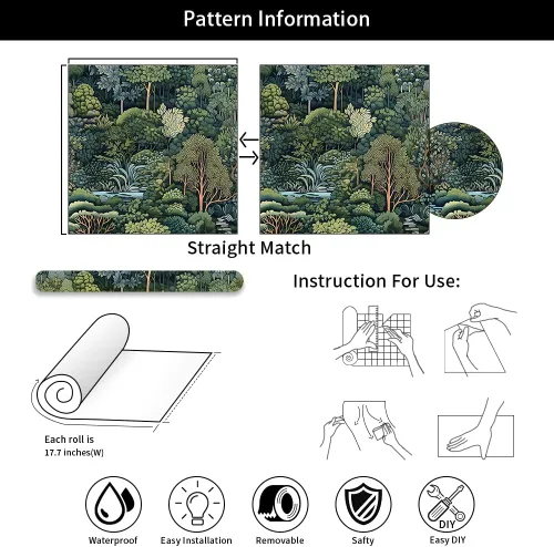Miniatura 7 de 18"x236" Papel Tapiz Naturaleza Bosque Árboles Ríos Despegar y Pegar Autoadhesivo Removible Papel de Contacto Adherible Fácil de Despegar Papel