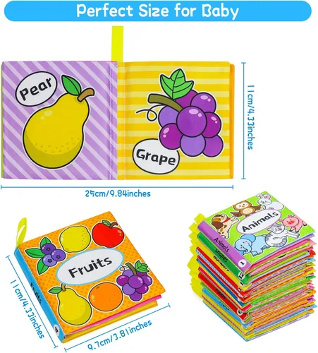 Miniatura 2 de OKOOKO 12 libros suaves para bebés, libros de tela suave, juguetes de baño, arrugados, lavables, no tóxicos, educación temprana, juguete