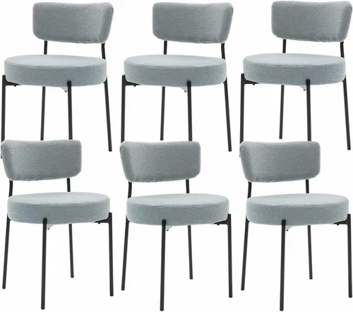 Miniatura 24 de Boucle - Juego de 2 sillas de comedor modernas de mediados de siglo con respaldo curvado y marco de metal, sillas de comedor tapizadas redondas