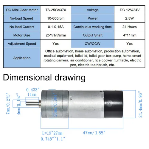 Miniatura 2 de Motorreductor con codificador CC de 24 V 35RPM para Arduino y impresoras 3D