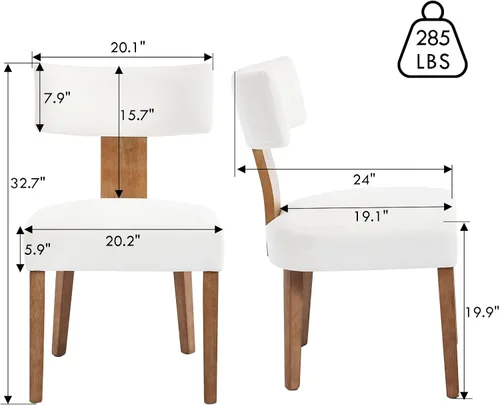 Miniatura 2 de Juego de 2 sillas de comedor modernas, sillas de cocina tapizadas con respaldo curvo, sillas de comedor de lino de granja, cómodas sillas de madera