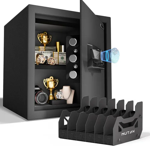 Miniatura 16 de Caja Fuerte Biométrica de 1.0 Pies Cúbicos con Bolsa Ignífuga, Caja Fuerte de Acceso Rápido por Huella Dactilar con Llaves, Teclado Digital, Puerto