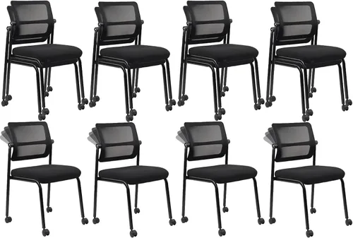 Miniatura 9 de CLATINA Silla de oficina apilable de malla con ruedas, sin brazos, silla apilable con soporte lumbar ergonómico, para conferencias, vestíbulo