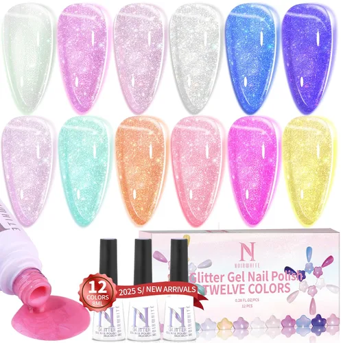 Miniatura 16 de Kit de esmalte de uñas de gel, 12 colores brillantes con purpurina 9D camaleón ojo de gato, juego de esmalte de uñas de gel con base de luz