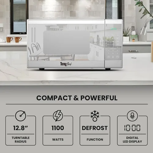 Miniatura 3 de Horno microondas TOTAL Chef de 1.3 pies cúbicos – Electrodoméstico compacto de encimera, pequeño horno microondas de acero inoxidable con pantalla