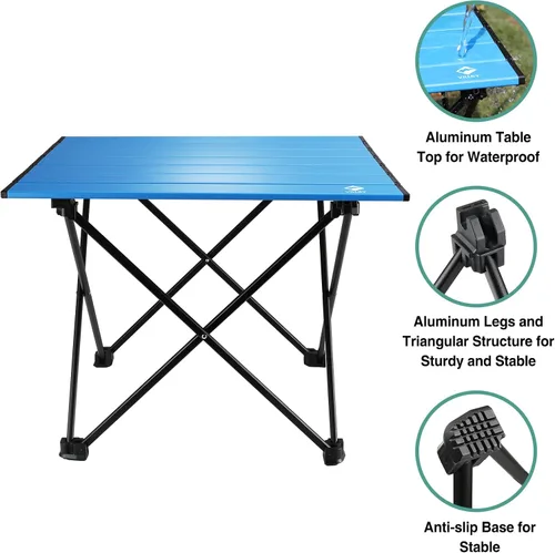 Miniatura 5 de VILLEY - Mesa auxiliar de aluminio portátil, ultraligera y plegable con bolsa de transporte, para acampar, cocinar al aire libre, picnic