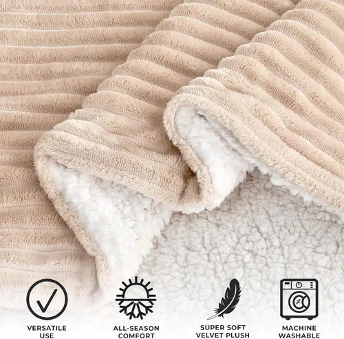 Miniatura 2 de Great Bay Home Manta Decorativa Reversible de Textura Acanalada Color Taupe, Manta Individual Mullida y Lujosa (Manta de 90" x 66", Capuchino)