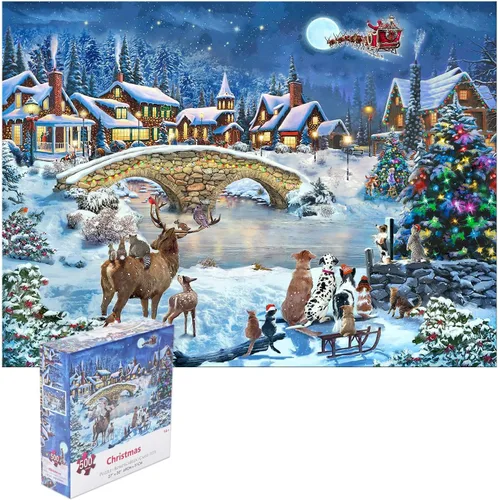 Rompecabezas de 500 piezas para adultos, rompecabezas grande de 27 x 20 pulgadas, decoración de Papá Noel de invierno para fiestas familiares,