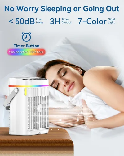 Miniatura 10 de Aire Acondicionado Portátil, Mini Aire Acondicionado Portátil de 1250ml Ventilador de Enfriamiento de Aire Ventilador de Aire con 3 Velocidades