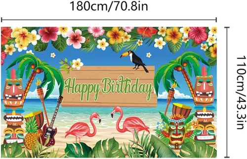 Miniatura 5 de KYMY Cartel grande hawaiano de Luau con texto en inglés "Happy Birthday", cartel de cumpleaños floral de verano con flamenco tropical de 70.8 x 43.3