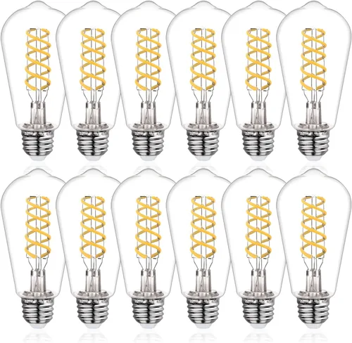 Miniatura 15 de ST19/ST58 Bombilla LED Edison vintage, 4.5 W, blanco cálido 2500 K, bombilla de filamento LED espiral flexible de vidrio ámbar, 450 lm, regulable
