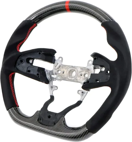 IKON MOTORSPORTS, Volante compatible con Honda Civic de 10ª generación 2016-2021, volante de fibra de carbono sintética tipo ante con costuras rojas