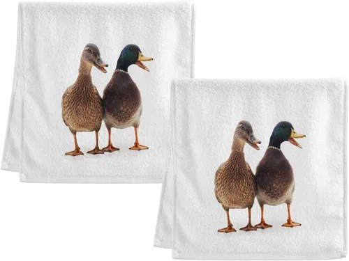 Miniatura 18 de Toallas de mano 100% algodón con patos salvajes blancos para decoración de baño, toallas de lavado suaves y absorbentes para cabello de cuerpo