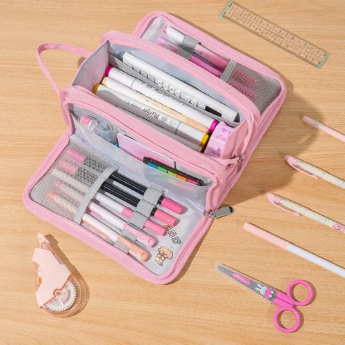 Miniatura 3 de Sooez Estuche grande para lápices, bolsa para lápices de gran capacidad con 3 compartimentos, organizador portátil de artículos de papelería de lona