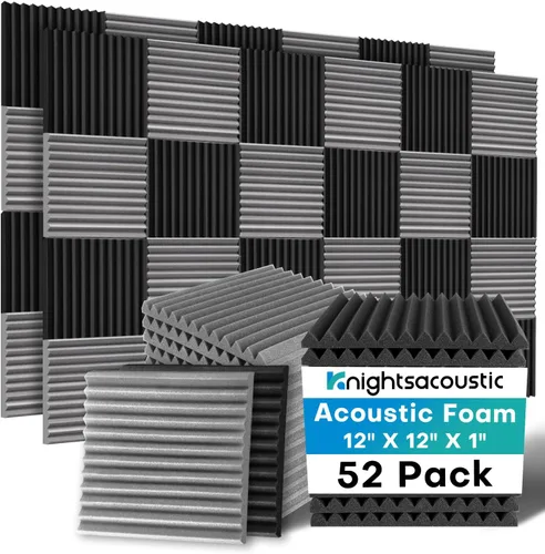 Paquete de 52 paneles de espuma acústica a prueba de sonido para paredes, de 1 x 12 x 12 pulgadas, de alta densidad, con cancelación y reducción de