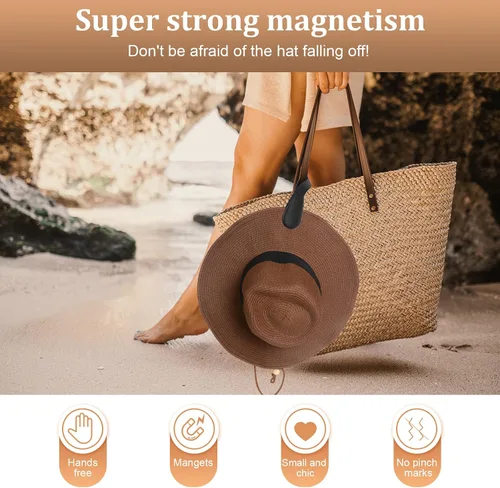 Miniatura 19 de Clip magnético para sombrero para viajes, 2 soportes de silicona color caqui claro para bolsos, bolsos, equipaje y sombreros de playa, clip