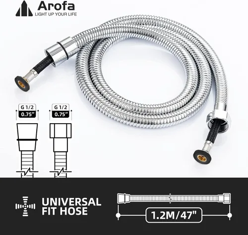 Miniatura 6 de Arofa Manguera de bidé de acero inoxidable – Pulverizador de mano de 47 pulgadas con manguera interior de PVC trenzado de nailon para conector G