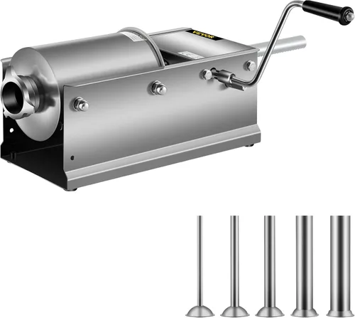 Happybuy Embutidora de salchichas horizontal 3L/7 libras, máquina manual de embutido con 5 boquillas de relleno, máquina de relleno de salchichas