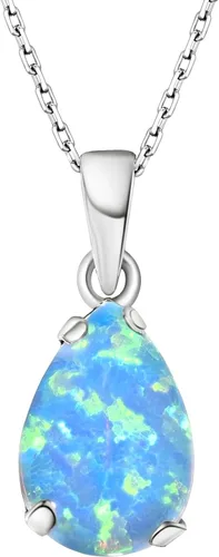 925 Sterling Silver Gemstone Necklace – Birthstone Jewelry for Women – Minimalist Silver Chain with Gemstone Teardrop Pendant – Elegant Gift for