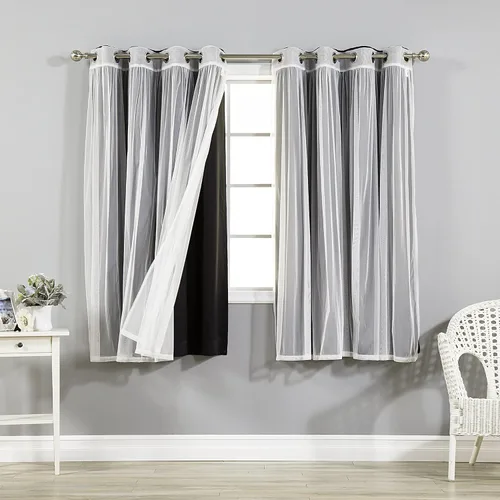 Miniatura 9 de Best Home Fashion Mix and Match - Juego de 4 cortinas de tul transparente y opacas, con ojales de acero inoxidable y níquel Rosa empolvado