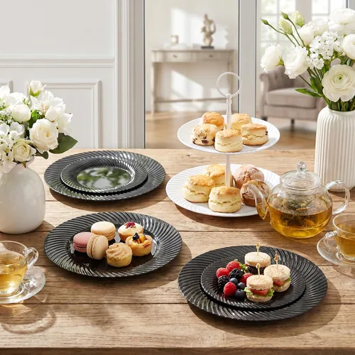 Miniatura 2 de WELLIFE 100Pcs Black Plastic Plates For Party, Black Disposable Plates Include 50 Dessert Plates and 50 Dinner Plates For Wedding, Birthday
