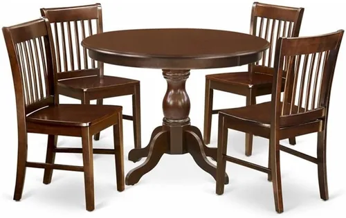 Miniatura 9 de East West Furniture HBNF3-LWH-W - Juego de muebles de comedor de 3 piezas que contiene una mesa de cocina redonda con pedestal y 2 sillas